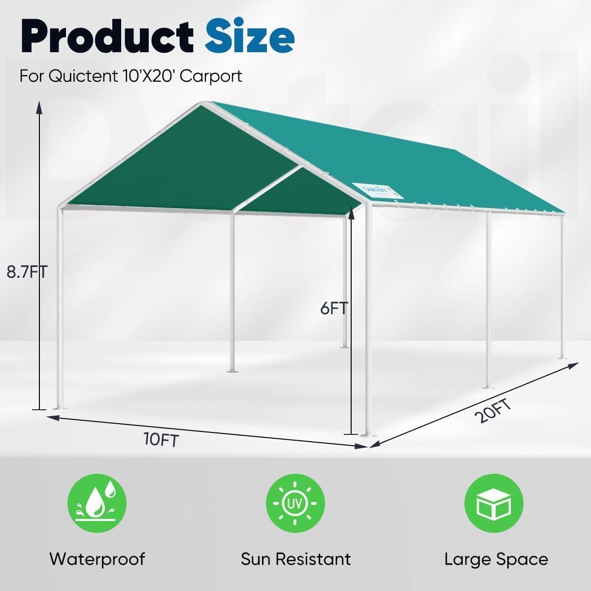 Outdoor Heavy Duty Carport 10 X 20 Ft, Car Canopy Tent with Reinforced Steel Cables (Green)