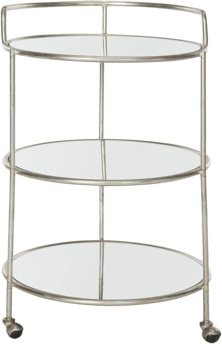 Dulcinea Transitional Silver Round Bar Cart with Mirrored Shelves