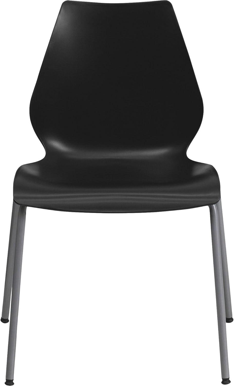 Flash Furniture HERCULES Series 770 lb. Capacity Black Stack Chair with Lumbar Support and Silver Frame