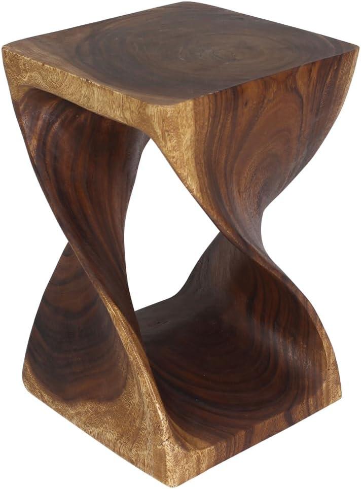 Walnut Twist Hand-Carved Wood End Table 15 x 15 x 23