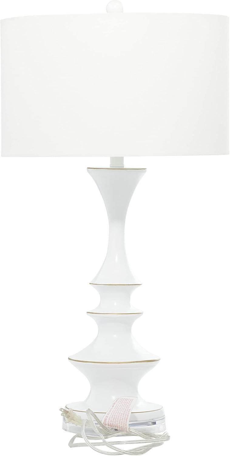 DecMode 30" White Table Lamp with White Linen Shade