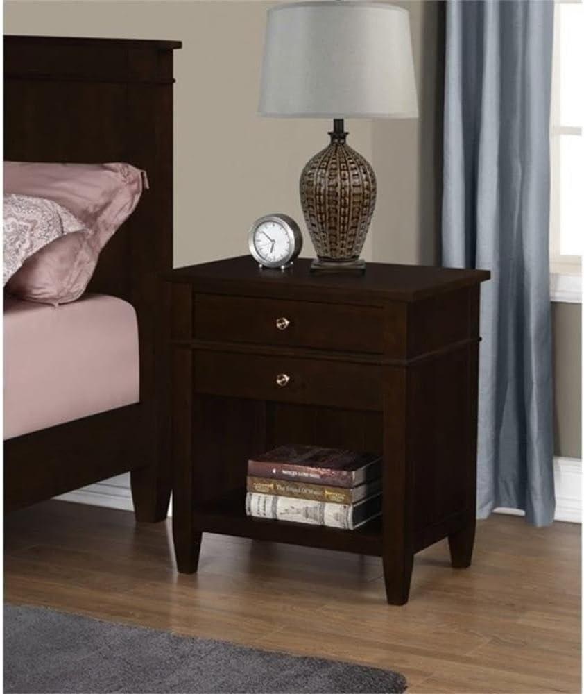 Simpli Home Carlton Wood 24" Transitional Bedside Nightstand Table in Brown