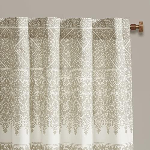 84"x50" Mila Cotton Printed Room Darkening Window Curtain Panel with Chenille detail and Lining