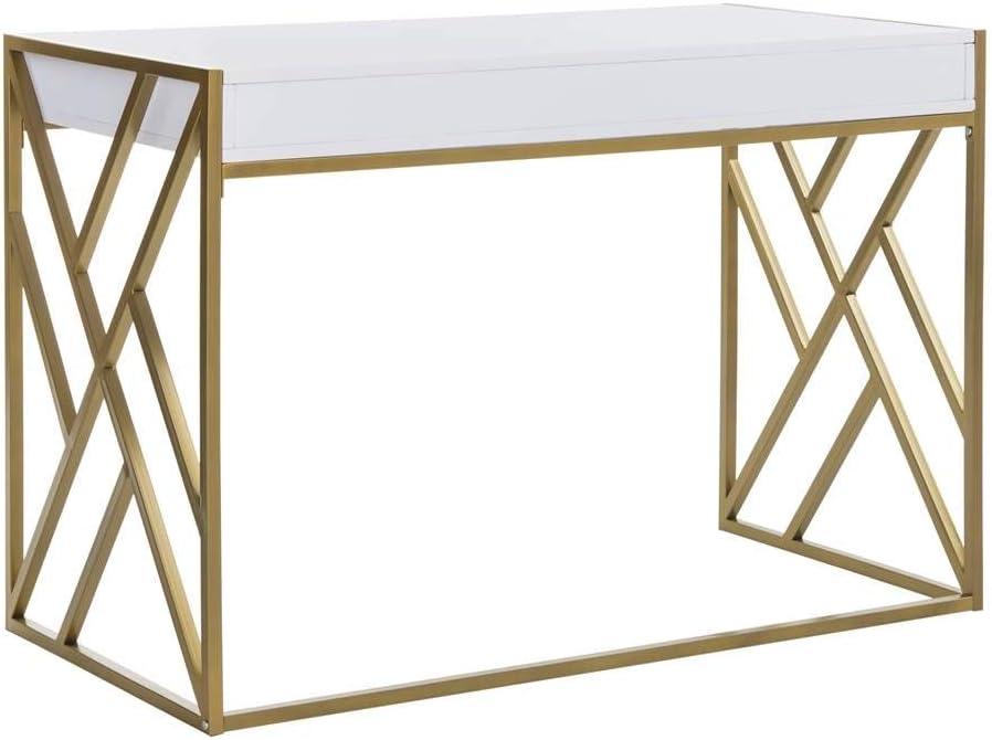 Elaine 1 Drawer Desk - White/Gold - Safavieh