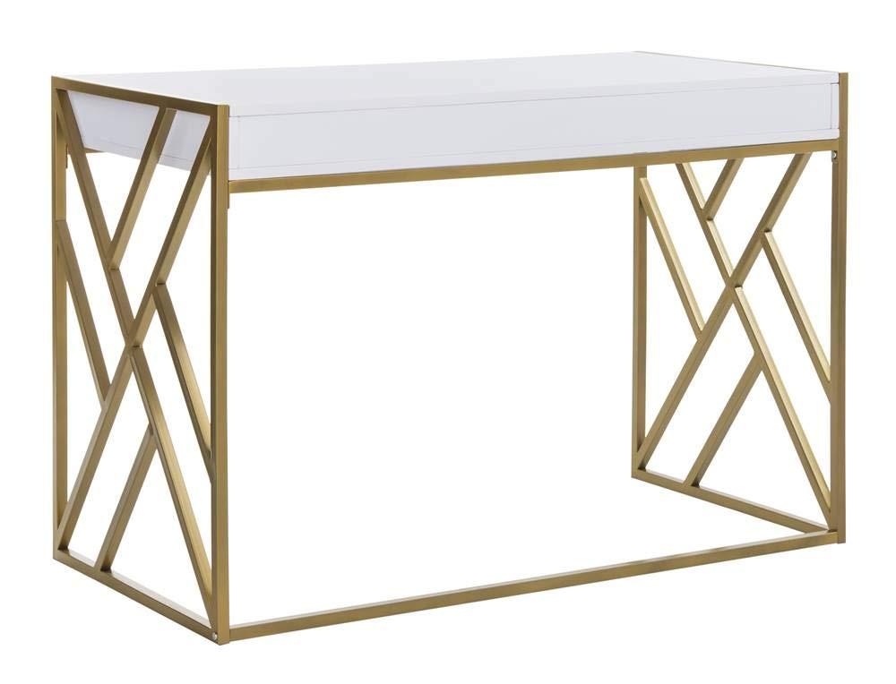 Elaine 1 Drawer Desk - White/Gold - Safavieh