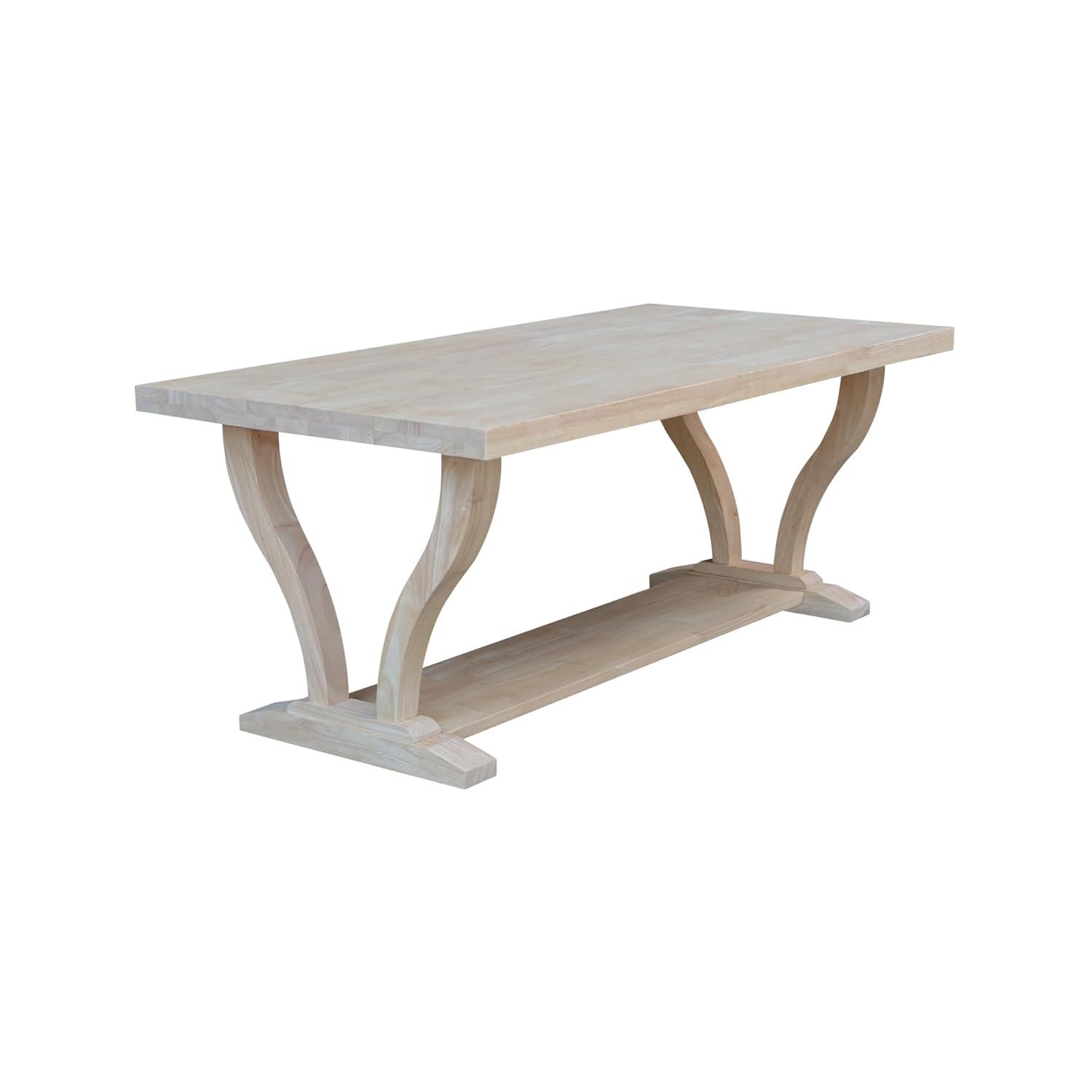Lacasa Solid Wood Coffee Table Unfinished - International Concepts: Rubberwood, Transitional Style, Fixed Shelf