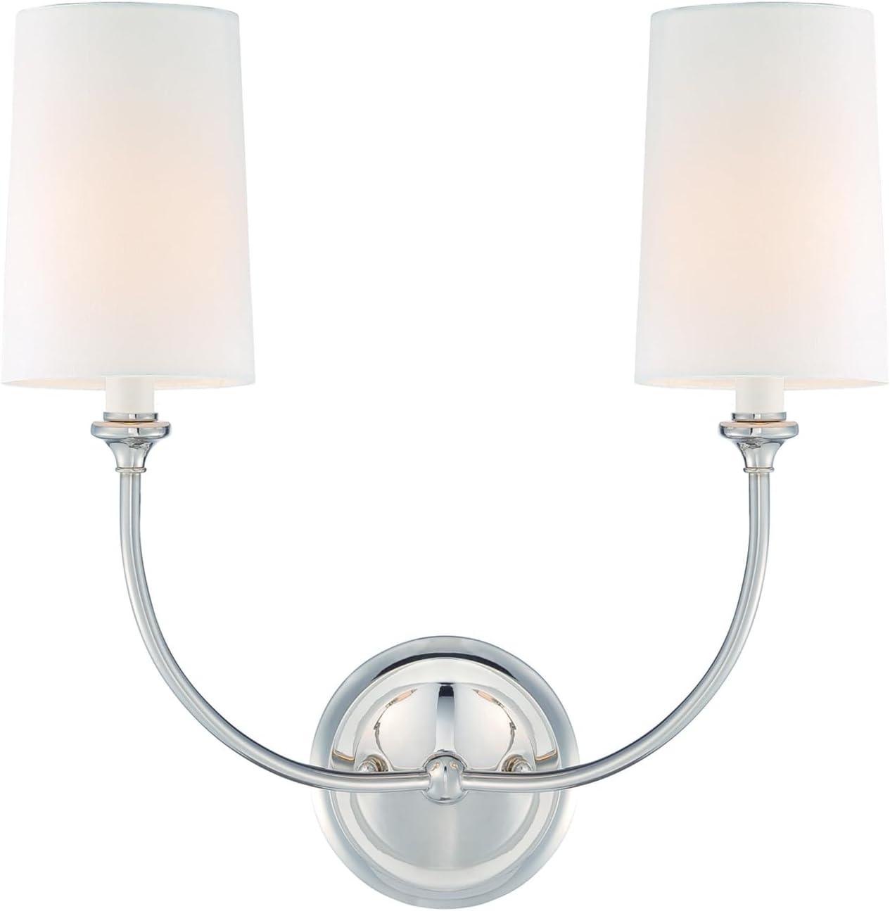 Crystorama 2242-PN Sylvan 15.5" 2-Light White Linen Sconce in Polished Nickel