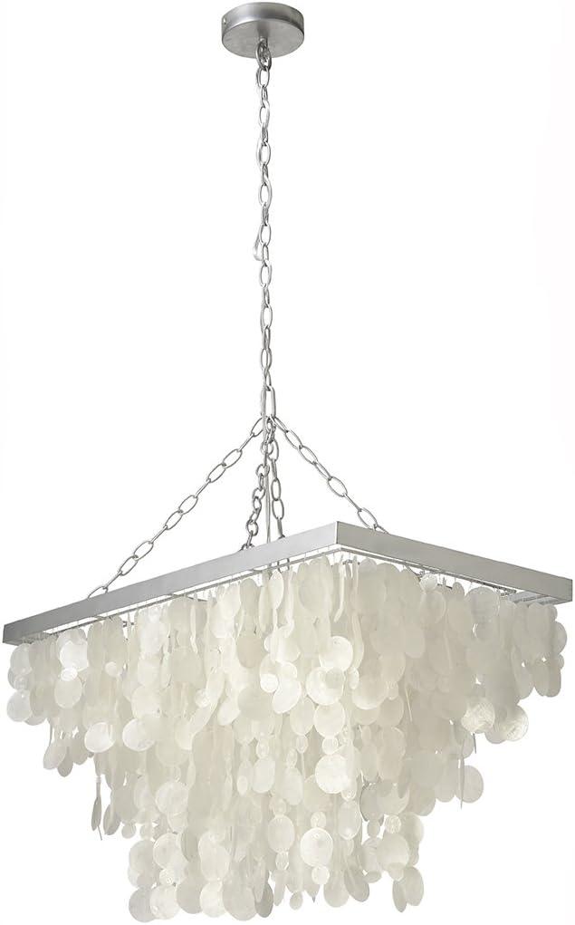 Kouboo Rectangular Chandelier With Capizzi, Pendant Lighting, Chandelier For Living Room, Dining Table, Bedroom, Kitchen, White