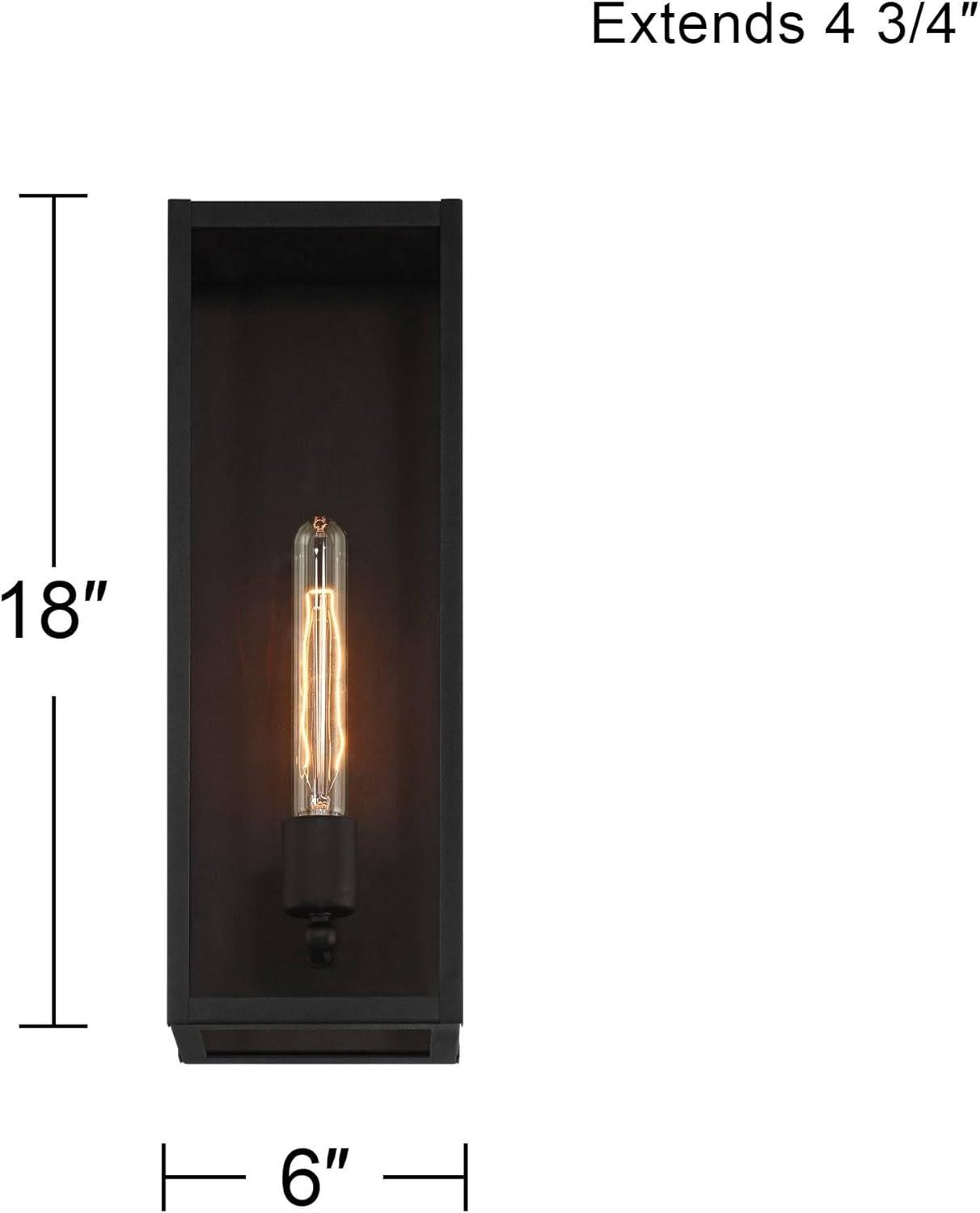 John Timberland Cornell 18" High Modern Box Outdoor Wall Light Fixture Mount Porch House Exterior Outside Edison Bulb Sand Black Clear Glass Shade
