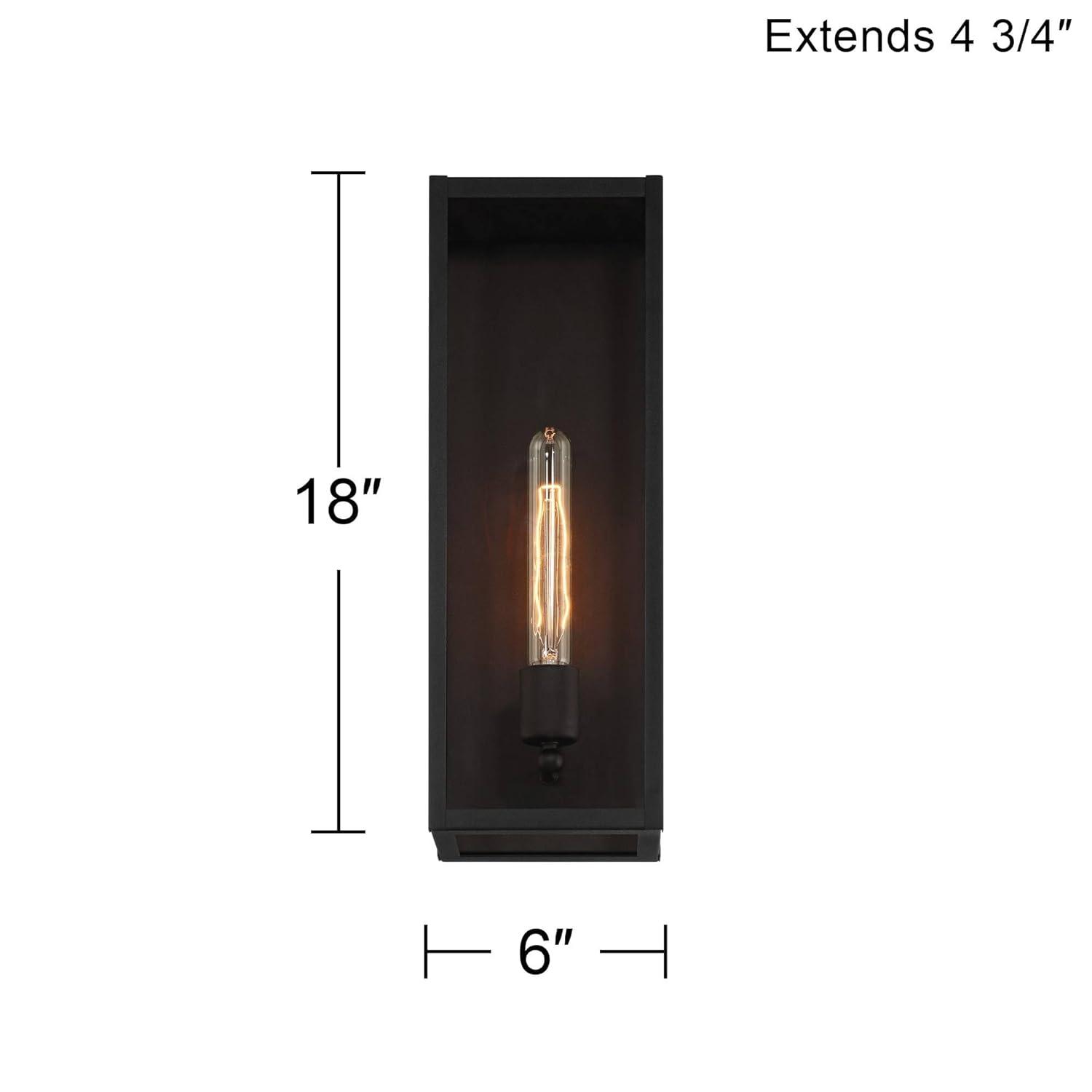John Timberland Cornell 18" High Modern Box Outdoor Wall Light Fixture Mount Porch House Exterior Outside Edison Bulb Sand Black Clear Glass Shade