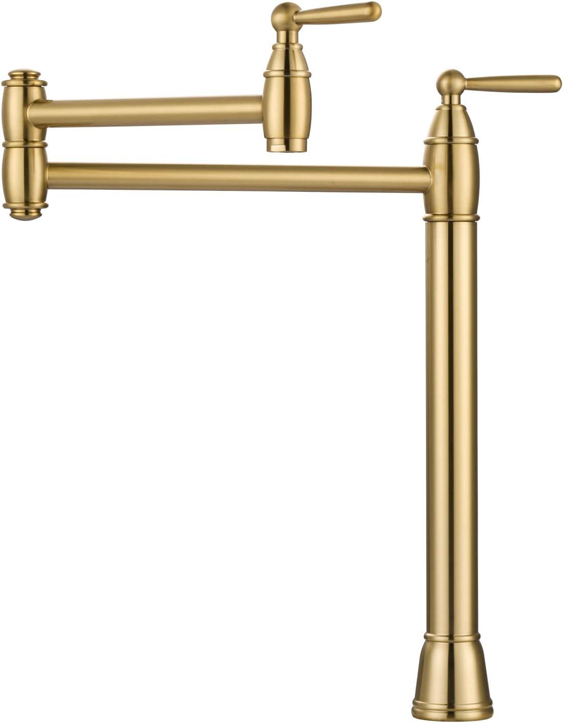 Brushed Gold Brass Double Handle Pot Filler Faucet