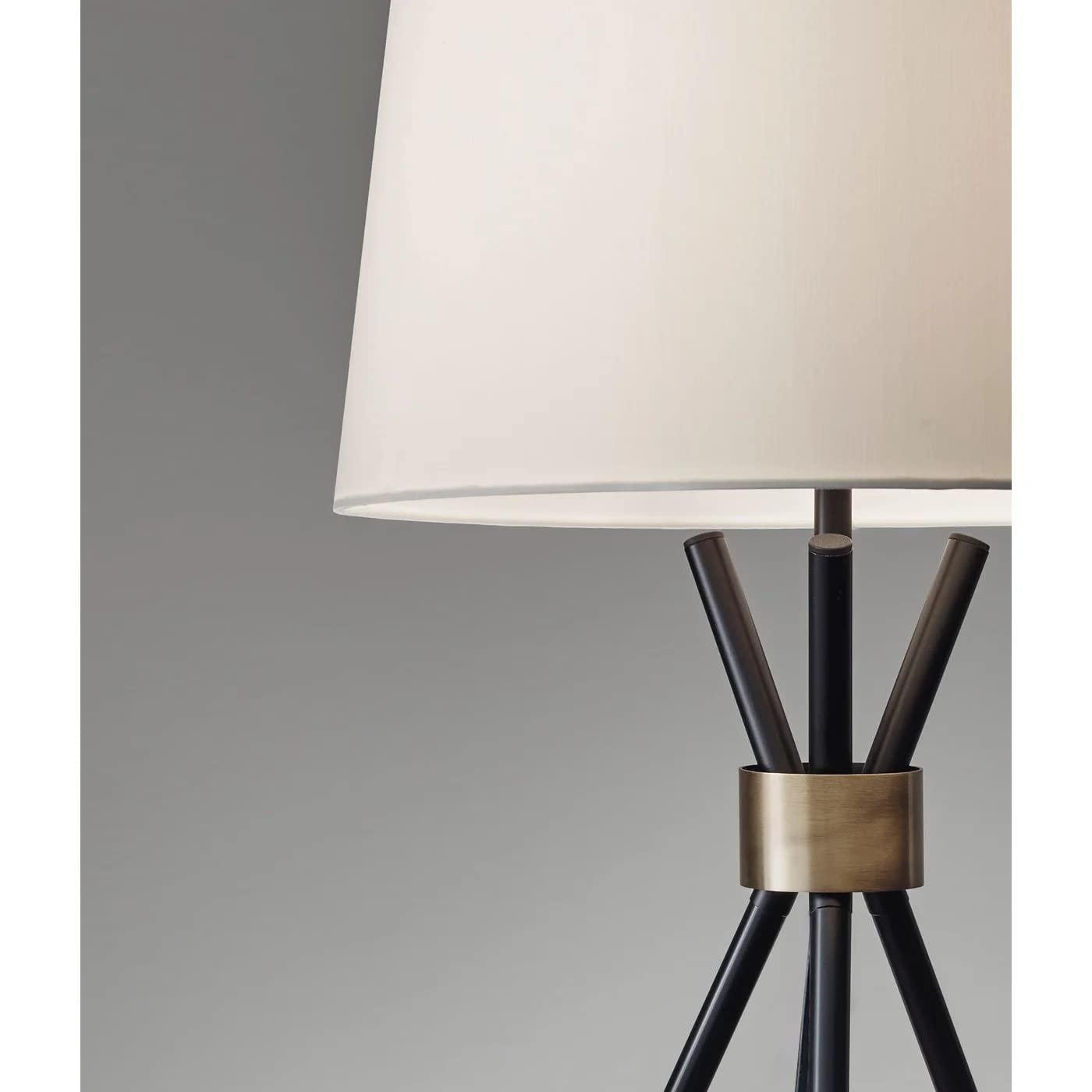 60" 3-way Benson Floor Lamp Black - Adesso: Industrial Chic, Ivory Linen Shade, UL Listed