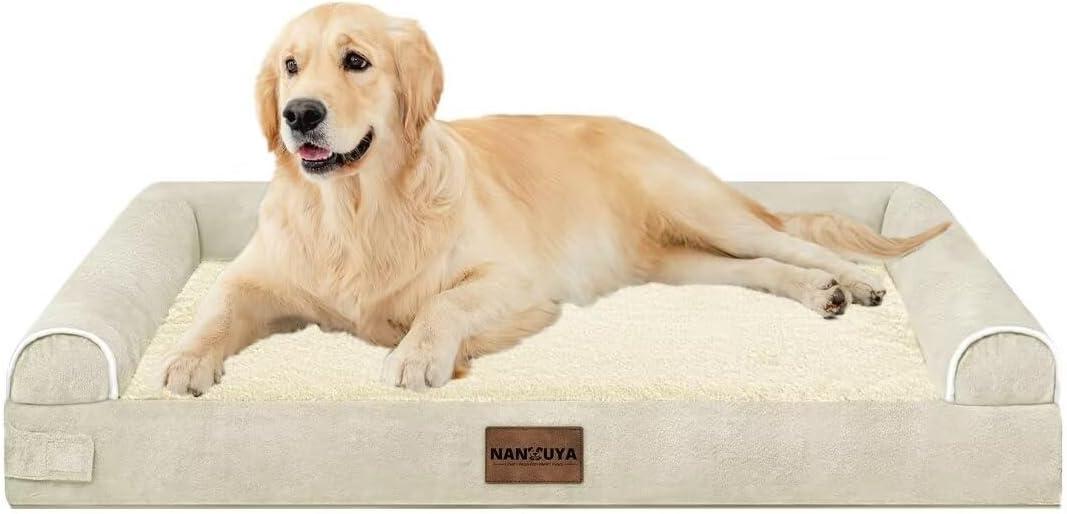 Beige Orthopedic Foam Bolster Dog Bed with Removable Cover