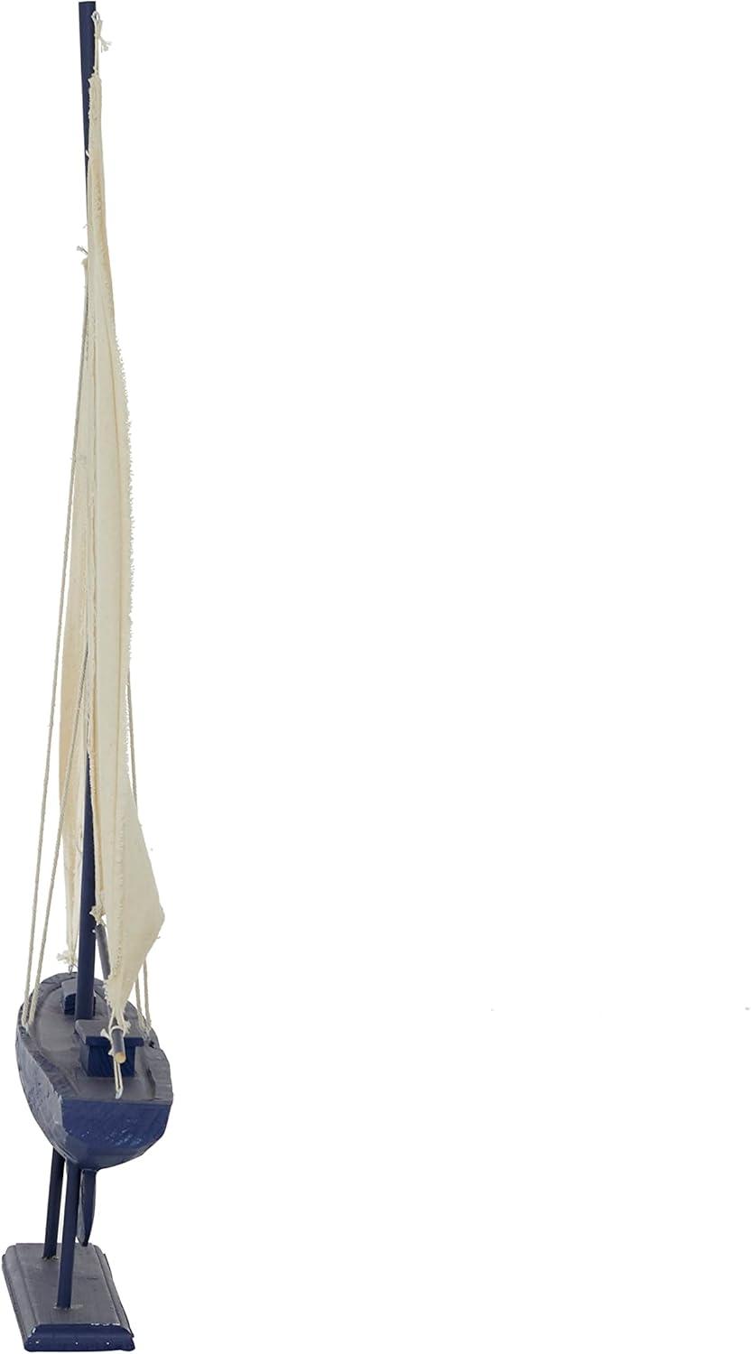 17" x 28" Dark Blue Wood Sail Boat Sculpture with Lifelike Rigging, by DecMode