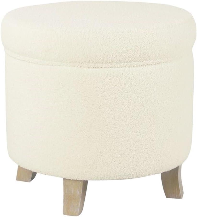 Cole Classics Round Storage Ottoman Flared Wood Leg Faux Sheepskin Cream - HomePop