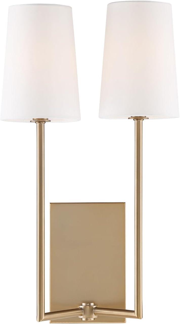 Vibrant Gold Double Light Sconce with White Silk Shades