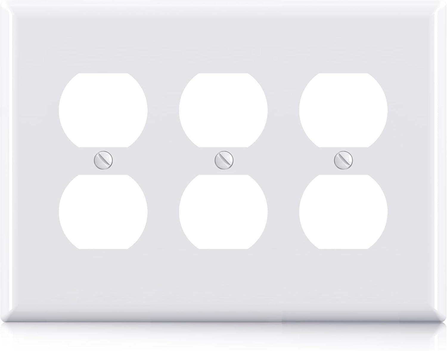 Glossy White 3-Gang Lexan Polycarbonate Duplex Receptacle Wall Plate