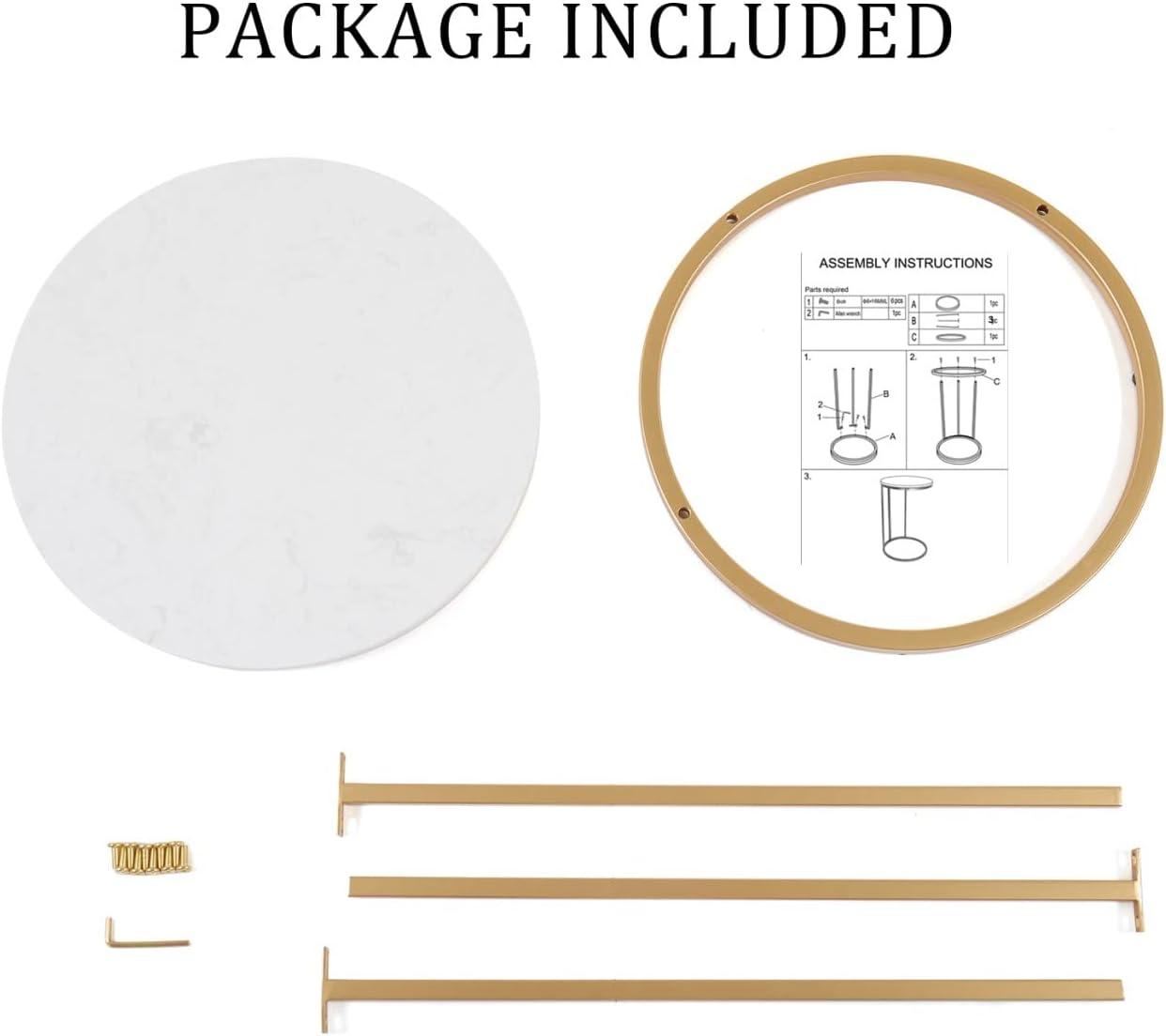 Modern 16 in Gold C-Top Faux Marble Side Table