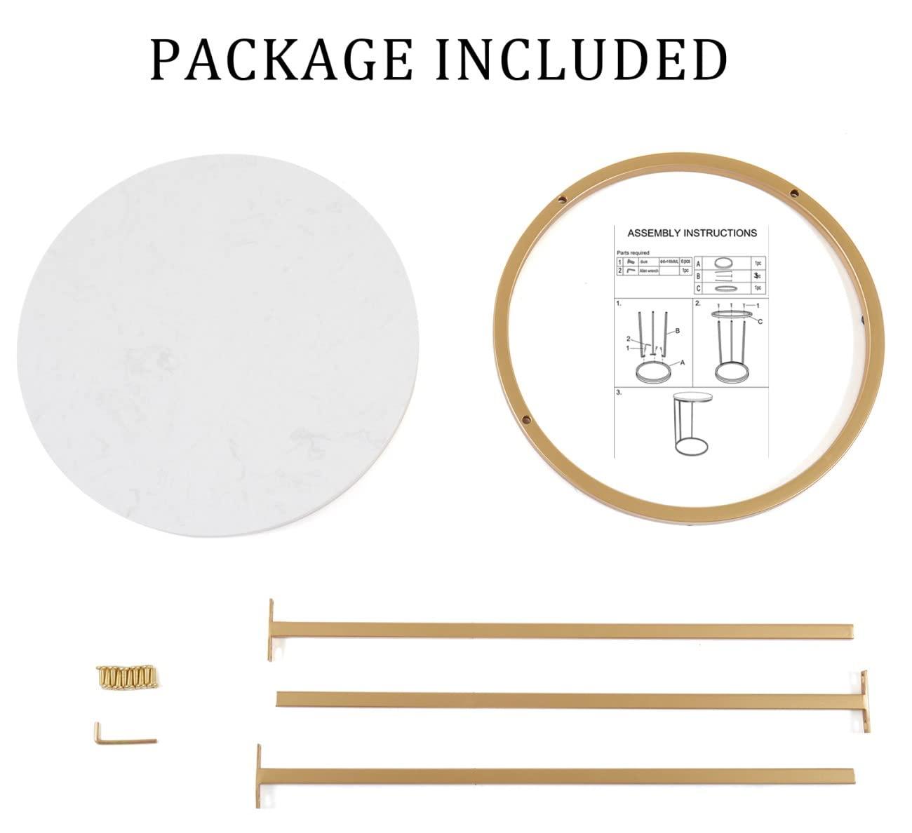 Modern 16 in Gold C-Top Faux Marble Side Table