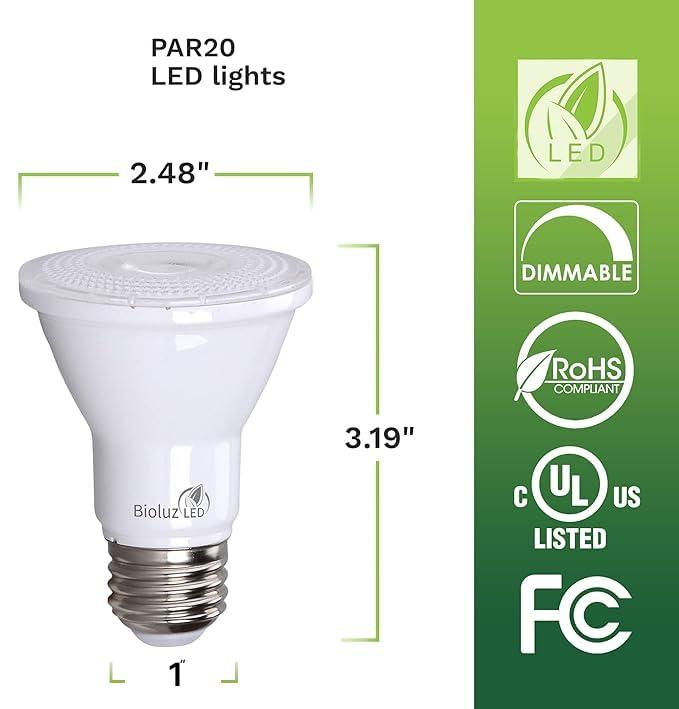 4 Pack Bioluz LED PAR20 LED Bulb Dimmable Outdoor Indoor Spot Light 3000K Soft White UL Listed