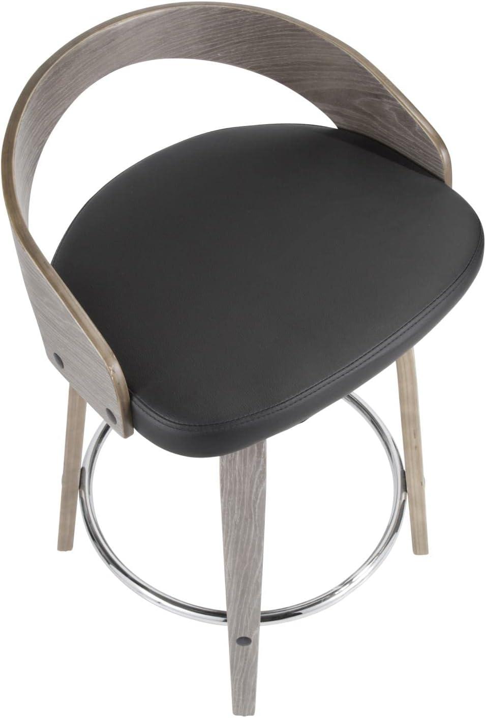 Grotto Mid-Century Modern Counter Stool with Light Grey Wood and Black Faux Leather by LumiSource - Set of 2