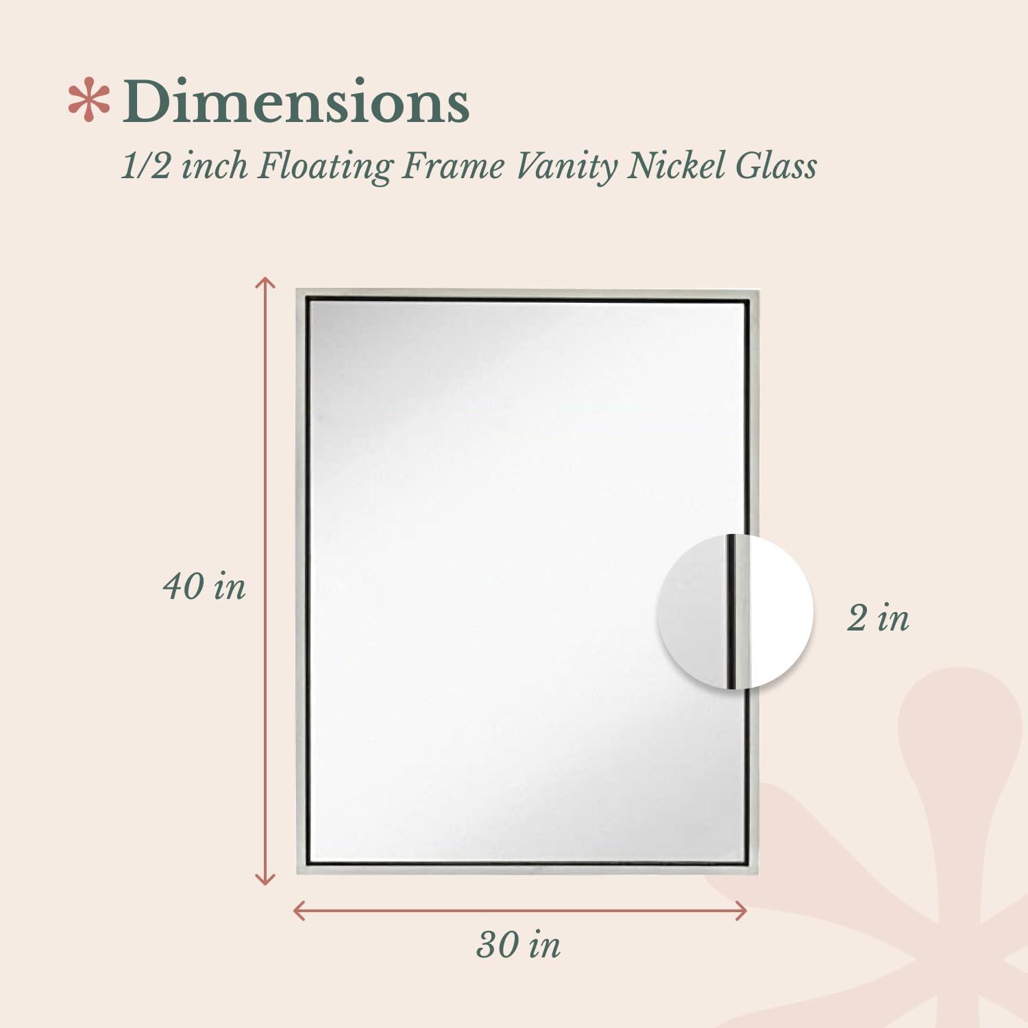 Hamilton Hills 24x36"" Brushed Silver Wall Mirror | Rectangular Metal Frame Vanity Glass