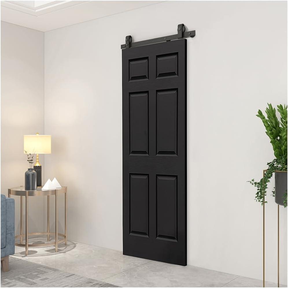 36 in. x 80 in. Black MDF Bi-Fold Barn Door with Hardware