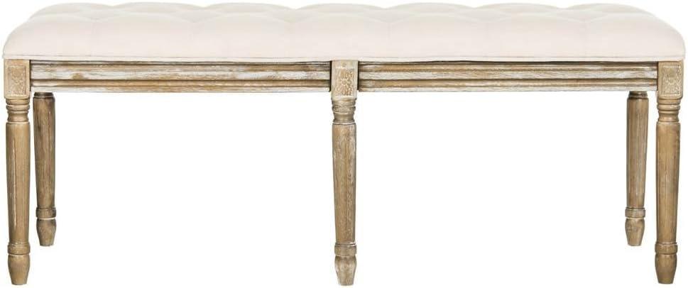 Rocha 19''H French Brasserie Tufted Traditional Rustic Wood Bench  - Safavieh