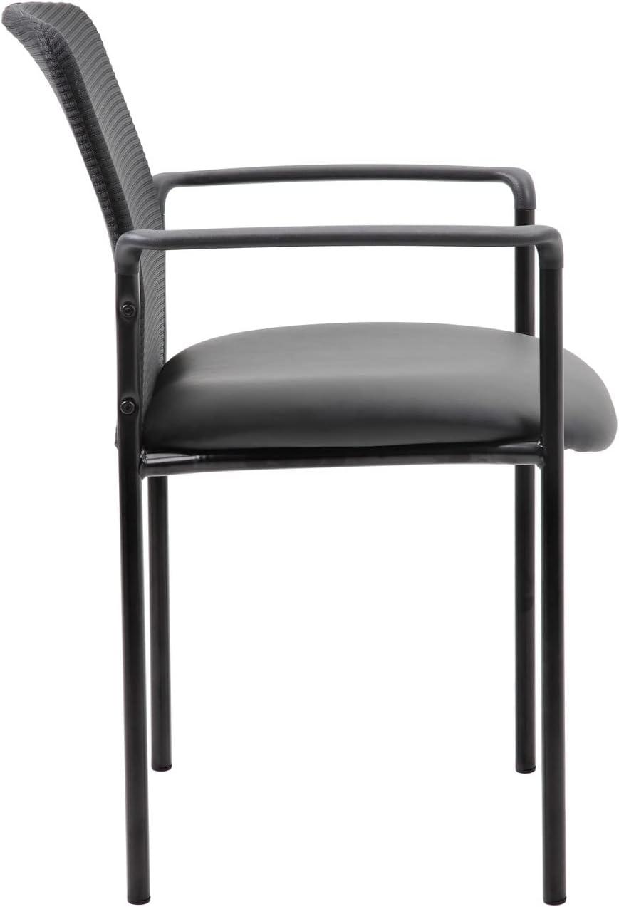 Modern Black Mesh & Vinyl Stackable Guest Chair with Metal Glides