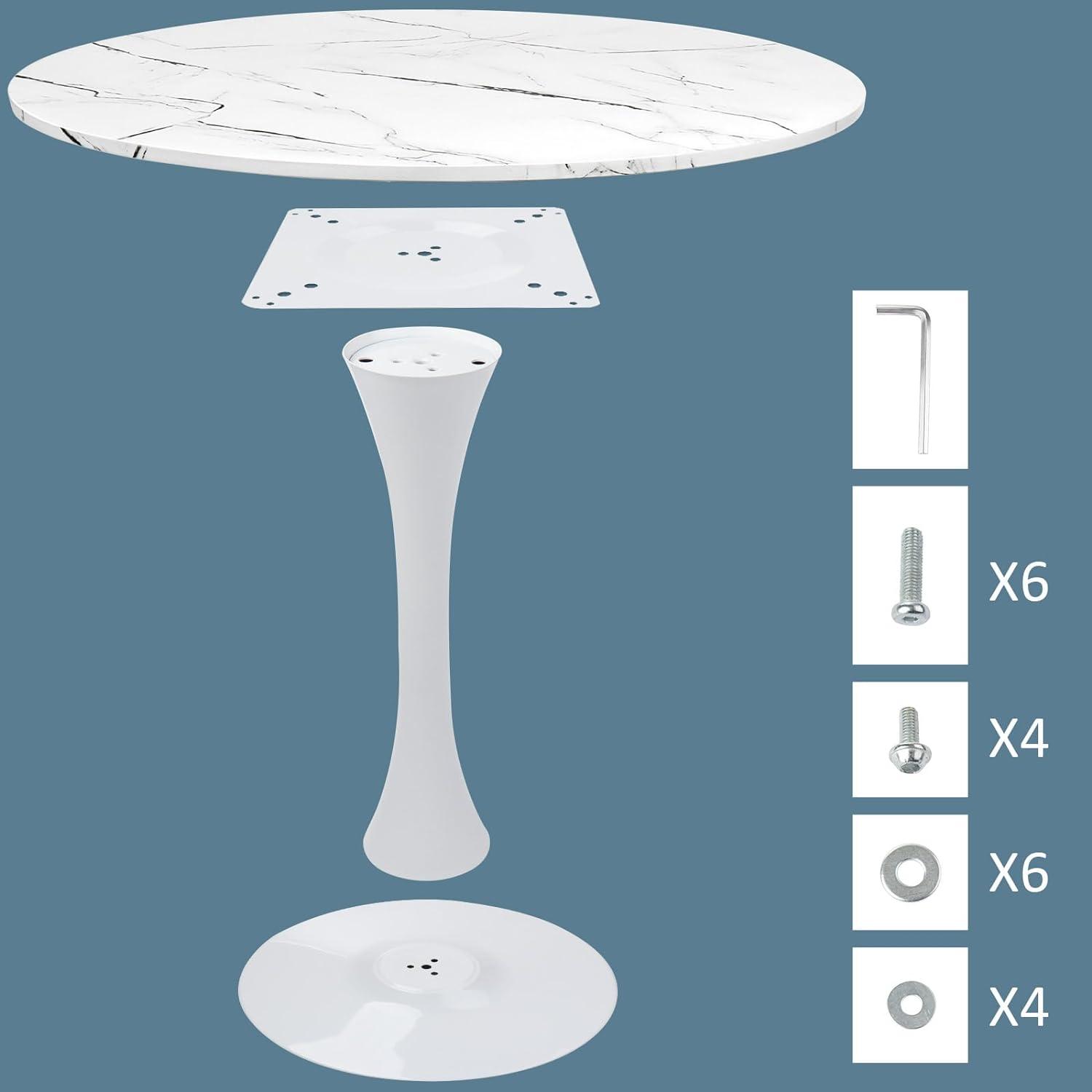 31.5'' Round Coffee Table, Modern Dining Table for 4-6 People, Tulip Table with White Marble Table Top and Metal Pedestal Base, Leisure End Table for Dining Room Living Room Cafe and Kitchen, White