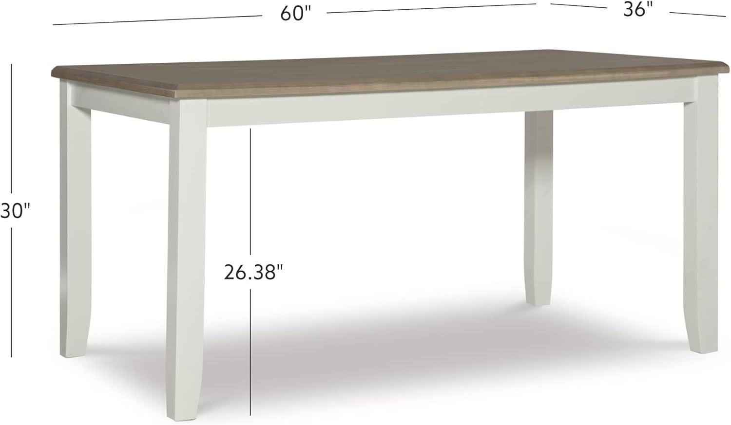 Vanilla White and Rustic Taupe Rubberwood Dining Table for Six