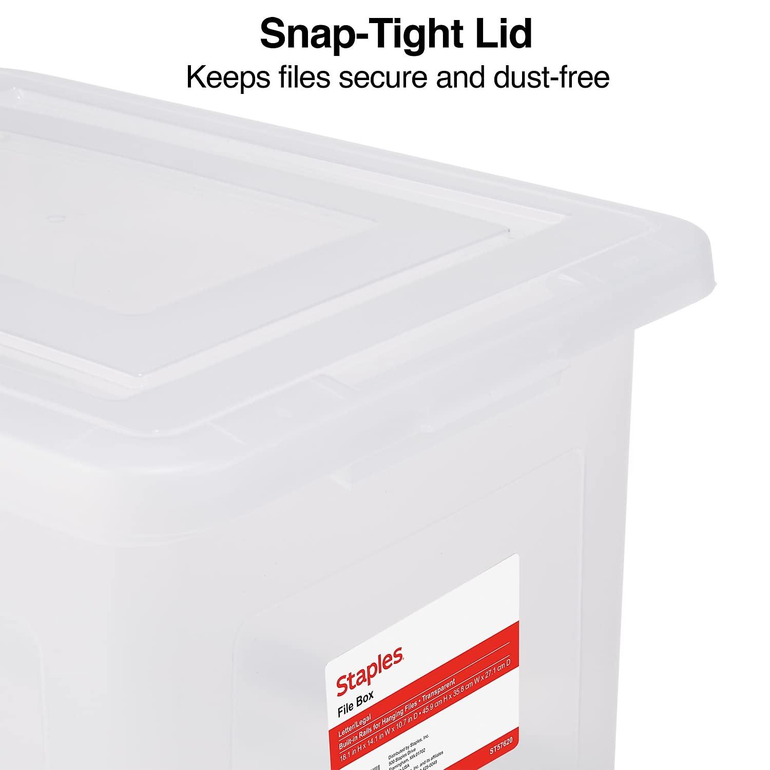 Staples File Box Plastic File Box Snap Letter/Legal Size Clear (140168/140139)