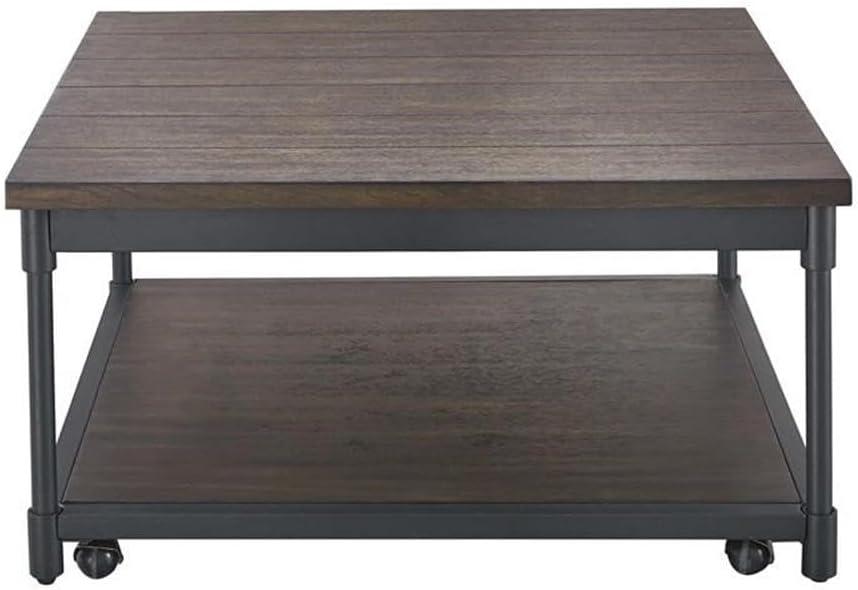 Steve Silver Prescott Smokey Oak and Black Metal Lift-Top Square Cocktail Table