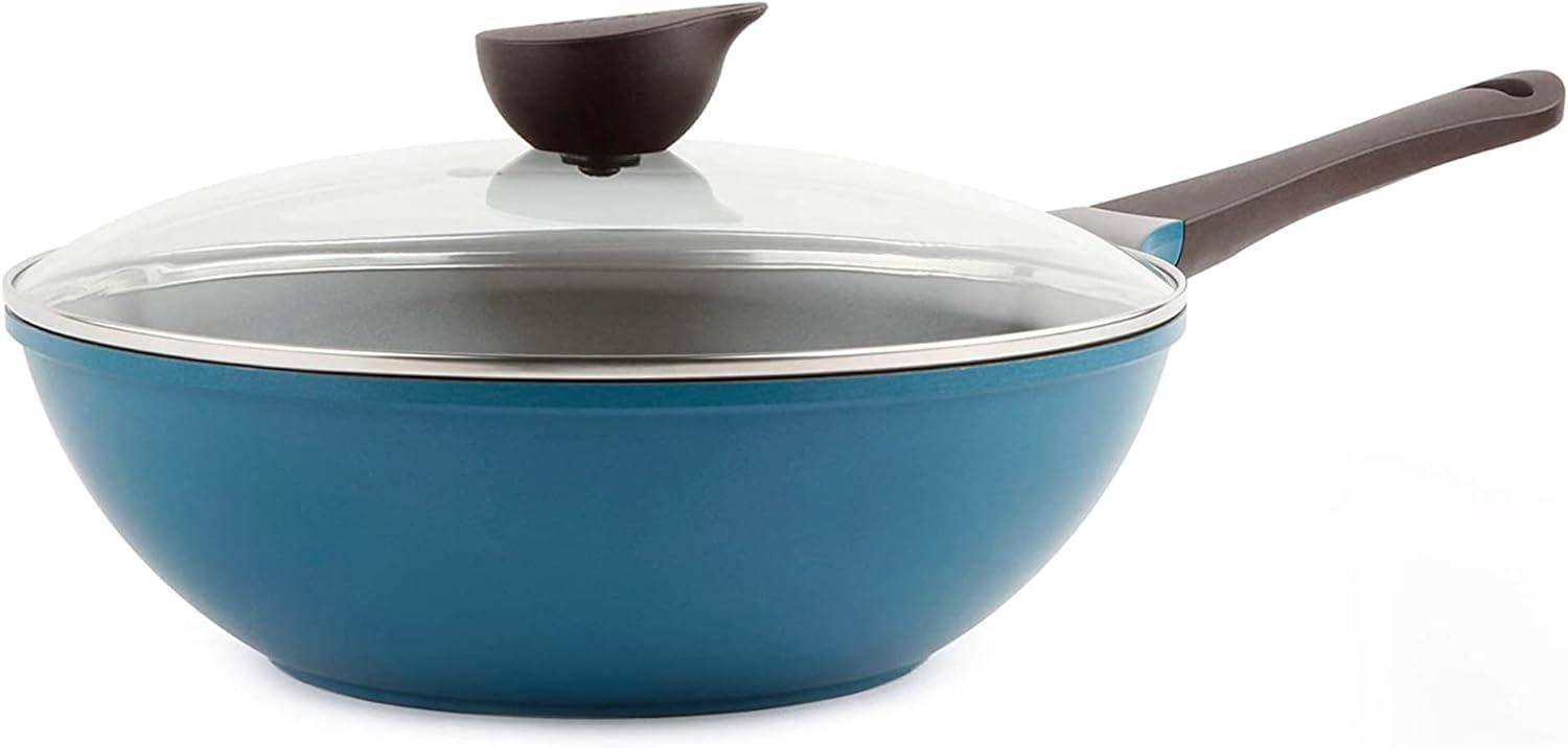 Deep Blue 12'' Non-Stick Aluminum Wok with Glass Lid