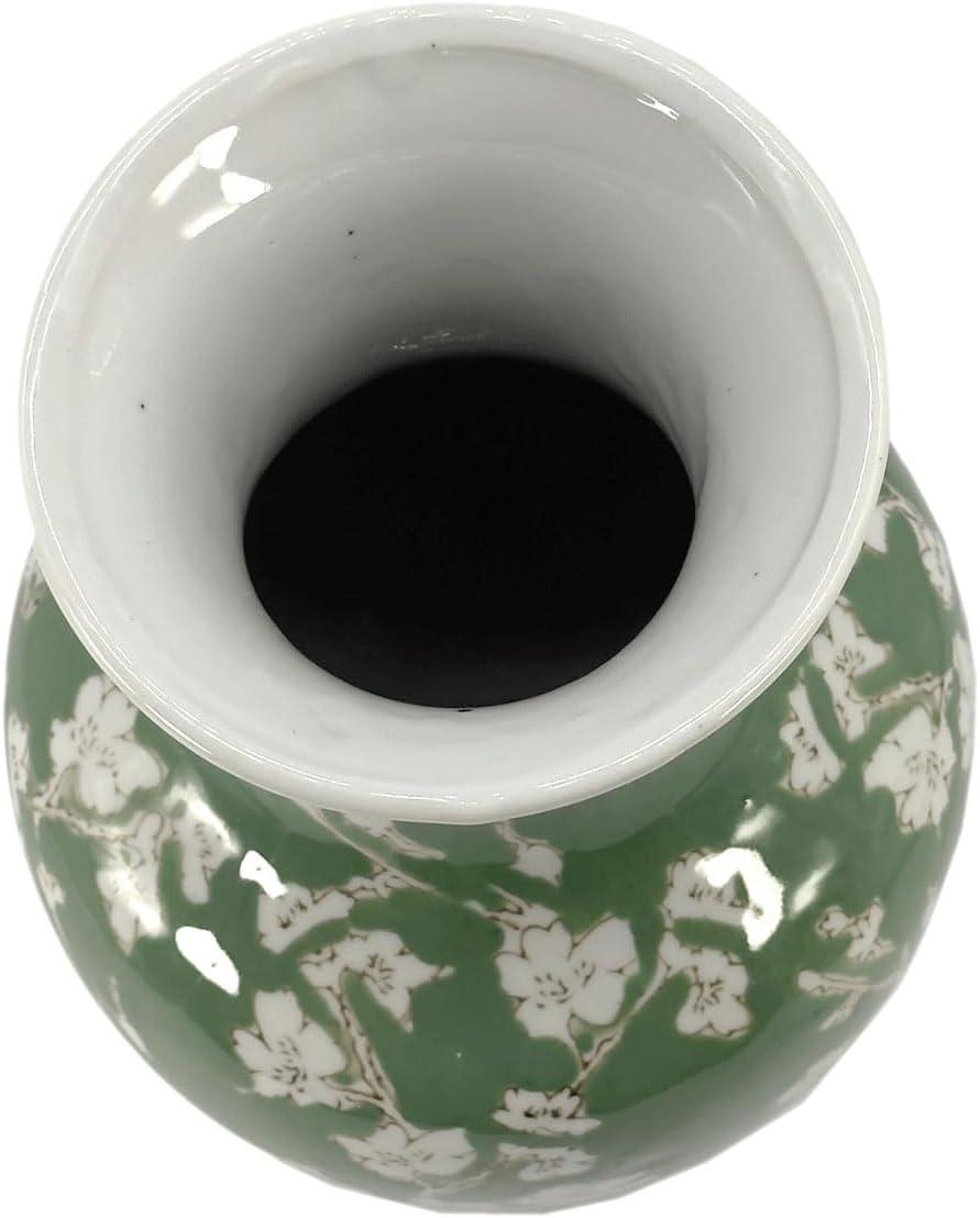 Dark Blue Floral Chinoiserie Ceramic Vase with White Accents