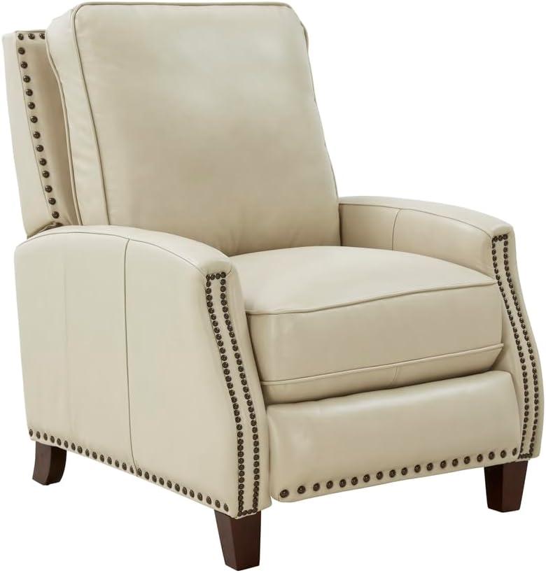 Nixon Cream Leather Recliner with Mahogany Wood Legs