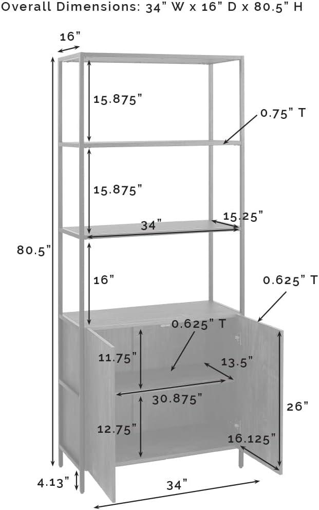 80.5" Jacobsen Large Etagere Brown Ash - Crosley: Industrial Style, 5-Shelf Storage, Steel Frame