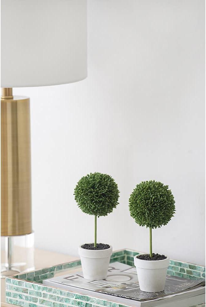 Mini Green Plastic Topiary Trees in White Pots, Set of 3