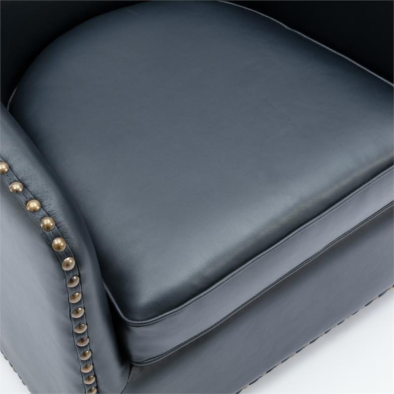 Comfort Pointe Tyler Swivel Arm Chair Midnight Blue: Upholstered, Nailhead Trim, Foam Filled, Wood Frame