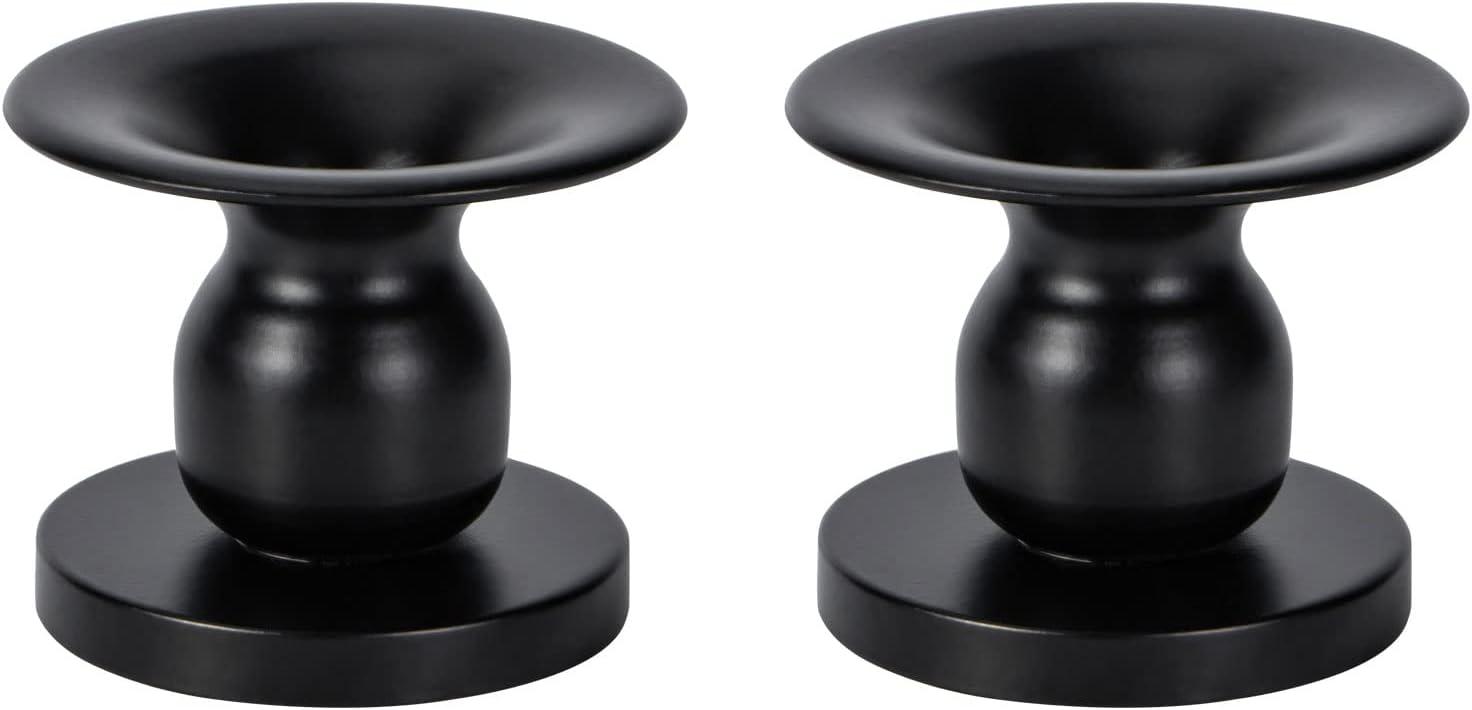 Home Decor Taper Candle Holder Set Of 2, Metal Candle Holders for Pillar Candles, Black Can