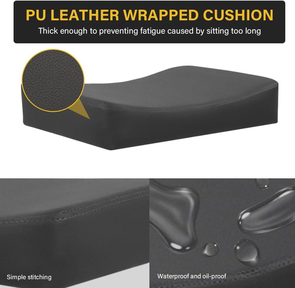 Square Rolling Stool with Footrest PU Leather Height Adjustable 360° Swivel Stool with Wheels Massage SPA Salon Stools Task Chair Desk Drafting Bedroom Vanity Stool (Grey)