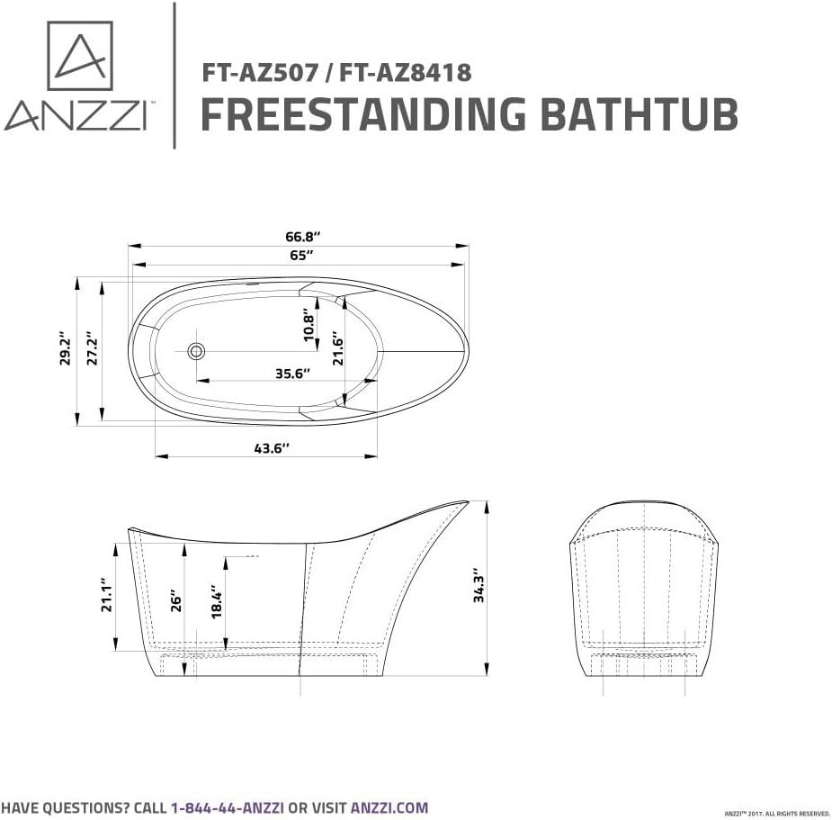 Alto 67'' x 30'' Freestanding Soaking Solid Surface Bathtub