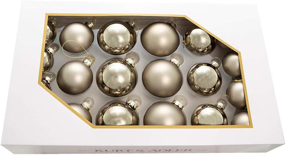 Kurt Adler 60-80MM Shiny and Matte Pewter Glass Ball Ornaments, 20-Piece Set
