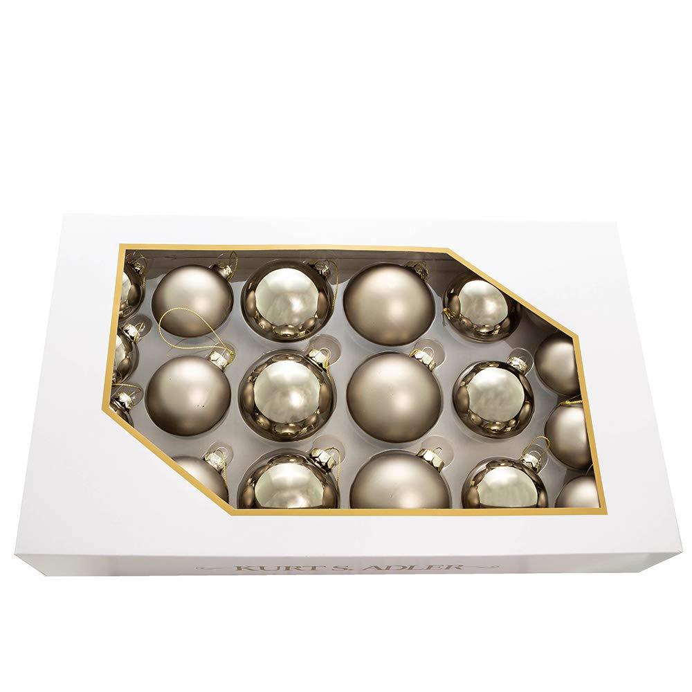 Kurt Adler 60-80MM Shiny and Matte Pewter Glass Ball Ornaments, 20-Piece Set