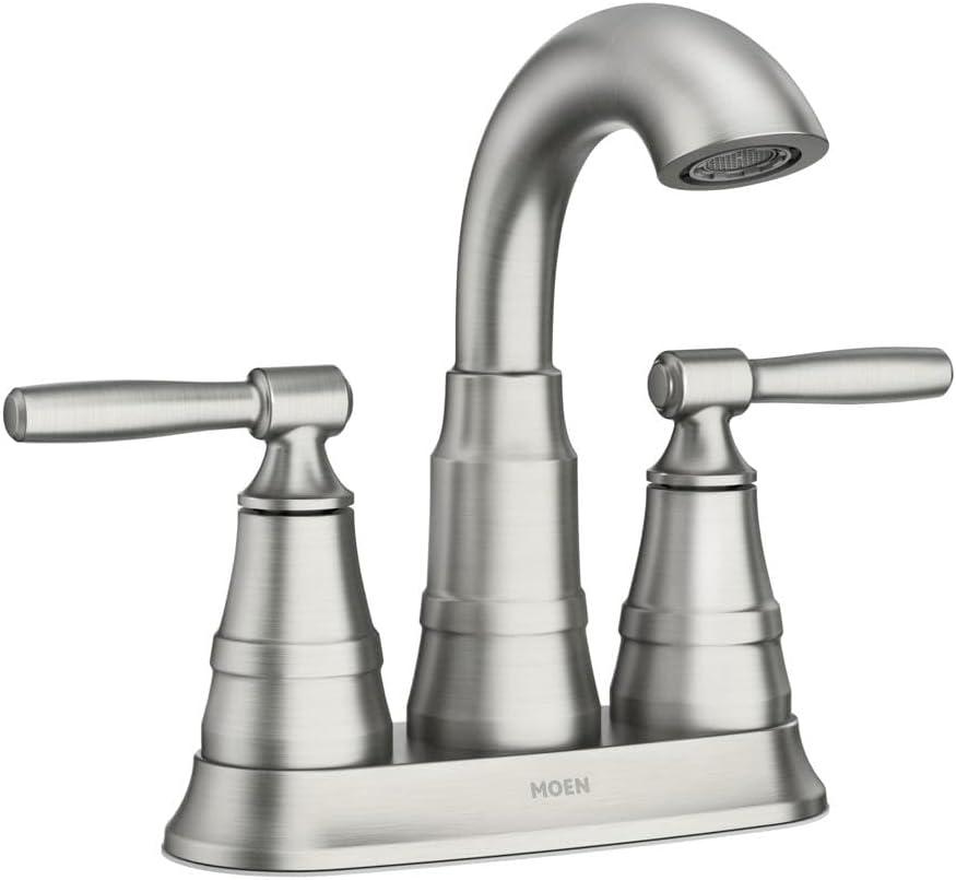 Moen Halle 4 in. Centerset 2-Handle Bathroom Faucet in Spot Resist Brushed Nickel with Spring-Loaded Drain Assembly