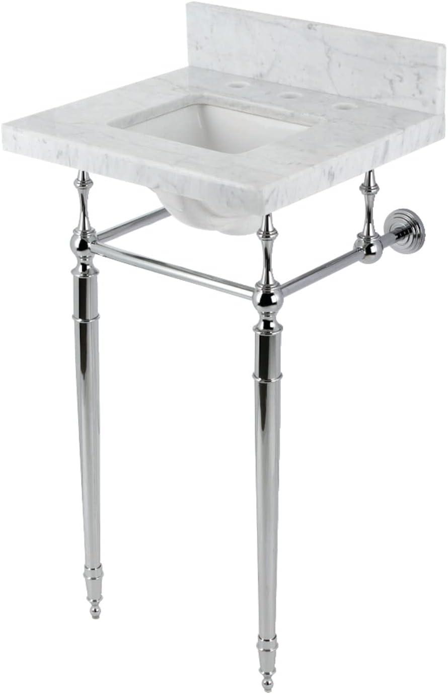 Kingston Brass Edwardian 19-Inch Carrara Marble Console Sink with Brass Legs (8-Inch, 3-Hole)