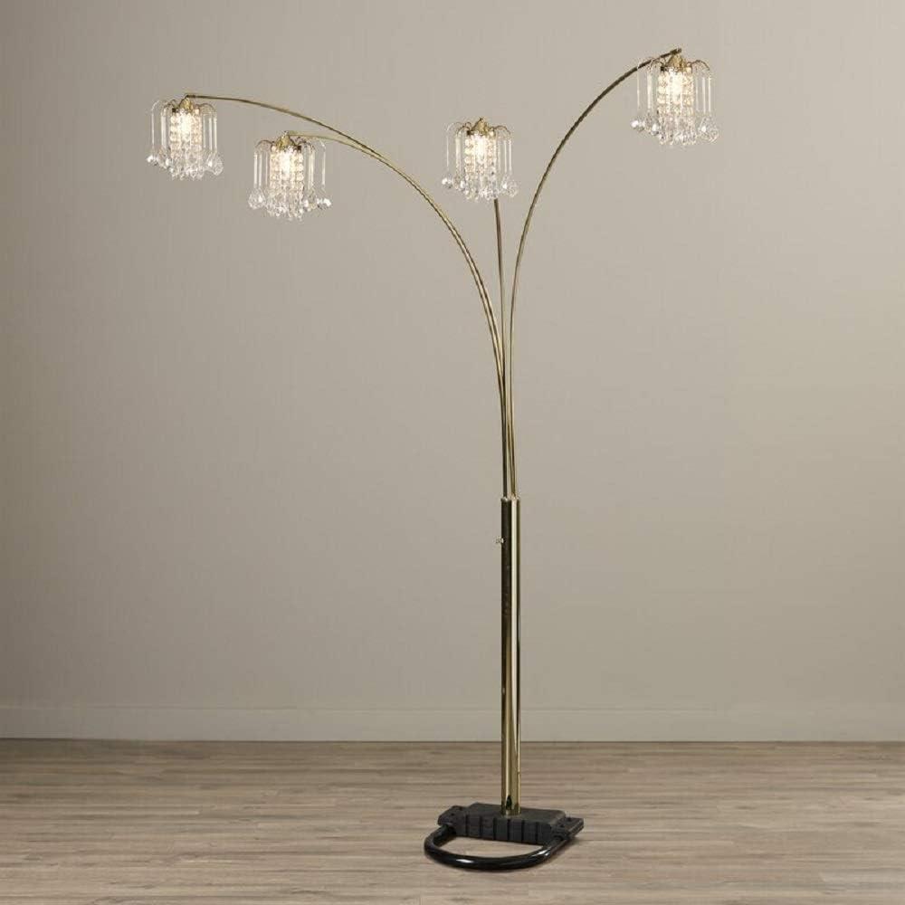 84" Brass Arc Floor Lamp with Clear Glass Chandelier Shades