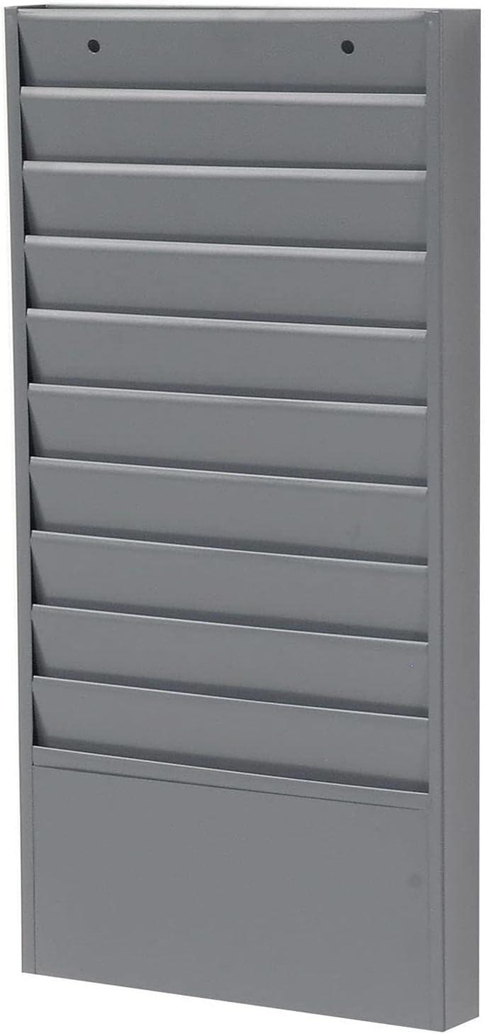 Gray Steel 10-Pocket Wall Mounted File Holder