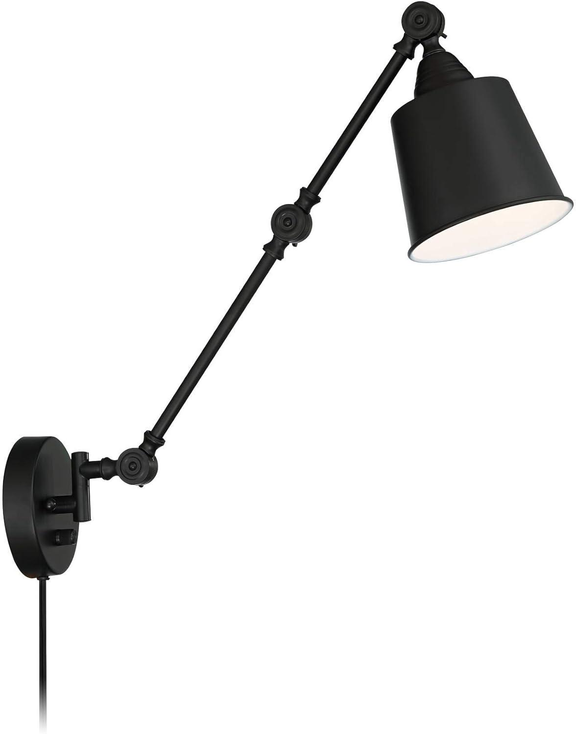 360 Lighting Mendes Modern Wall Lamps Set of 2 Black Metal Plug-in 12 1/2"Light Fixture Swing Arm Adjustable for Bedroom Reading Living Room Hallway