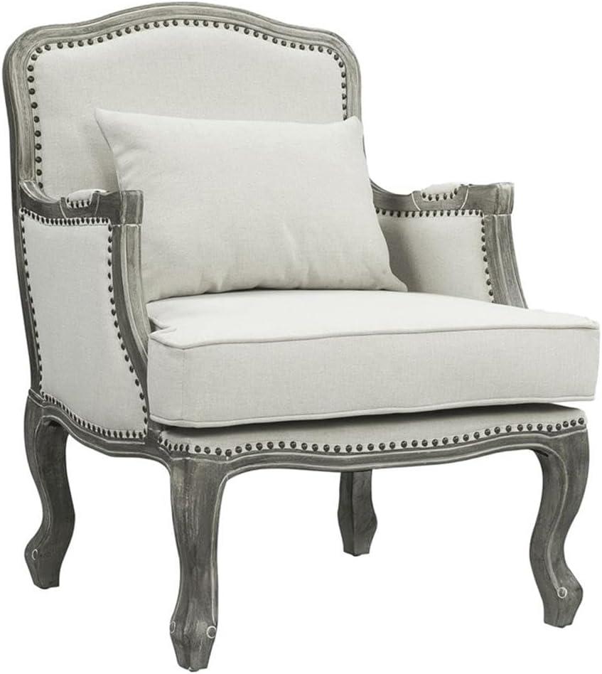 29" Tania Accent Chair Cream Linen Brown Finish - Acme Furniture: French Cabriole, Nailhead Trim, No Assembly Required